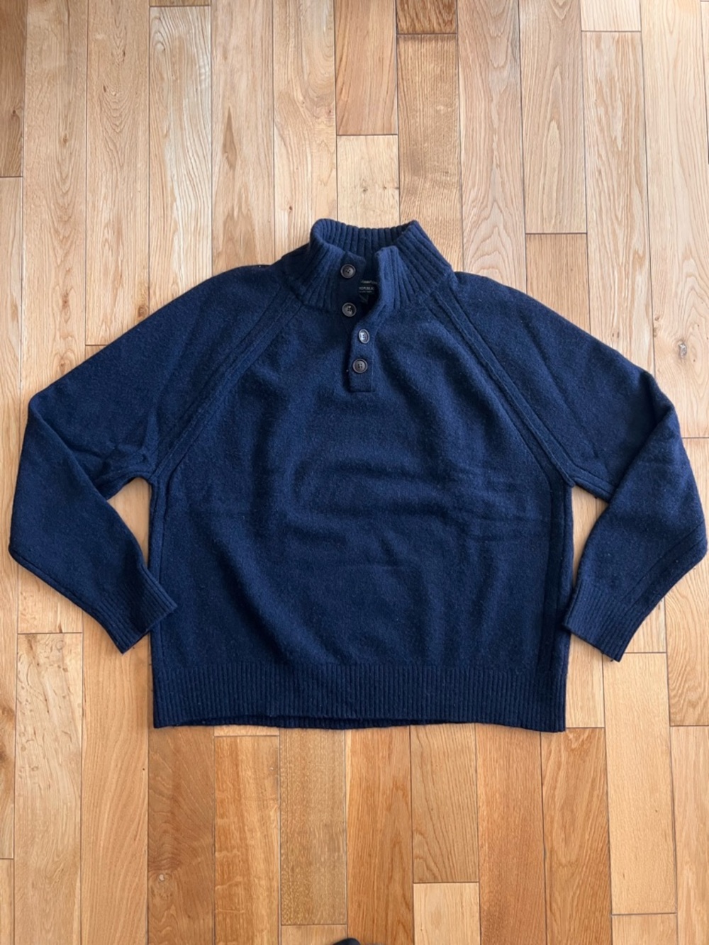 Banana Republic Mens Recycled Wool‎ Sweater Henley Navy Blue Mock Neck Size XL